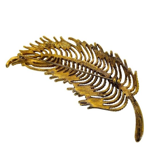 Vintage Signed Monet Feather Brooch Gold Tone Quill Metal 3 3/4" Long - Picture 5 of 10